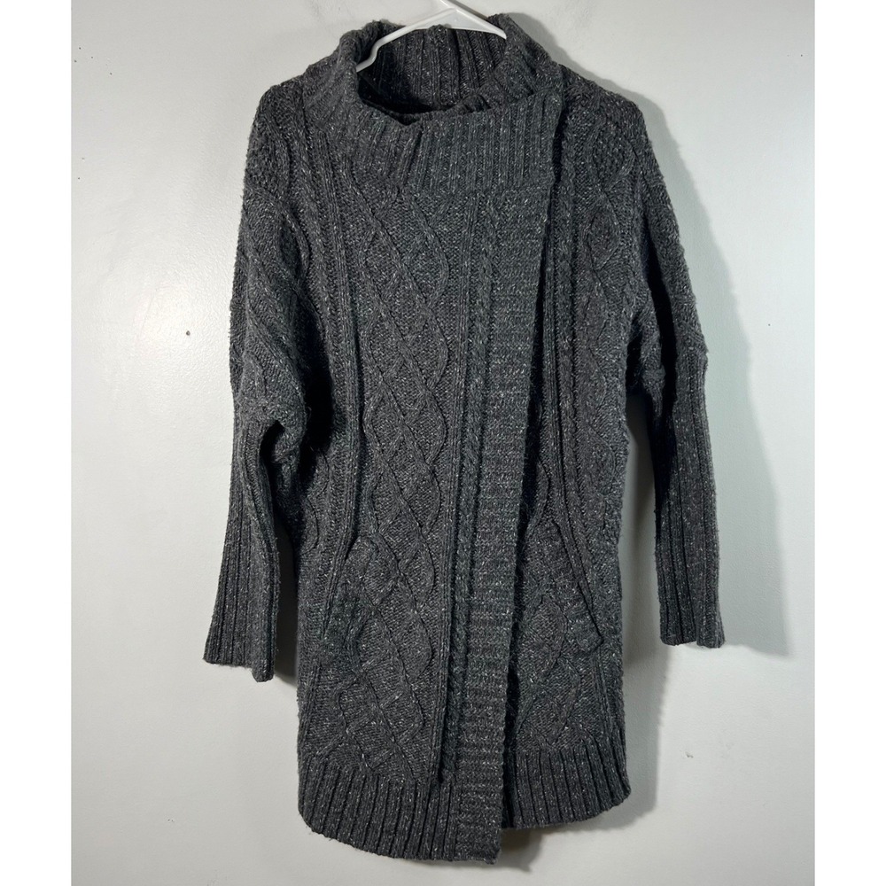 Prana Delaney Organic Cotton Blend Cardigan Cable Knit Heathered Gray XS‎